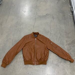 Brown Leather Bomber Jacket